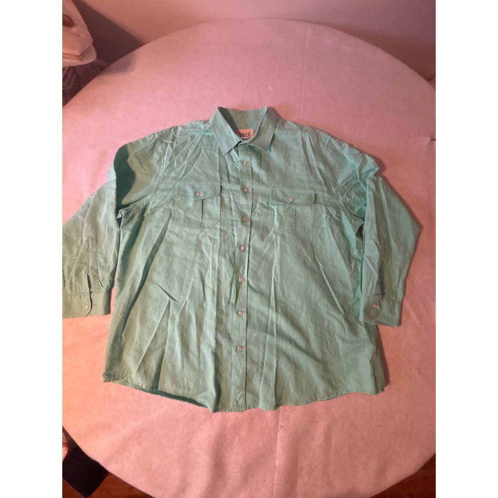 True Rock Button Down Shirt Mens‎ 2XL Seafoam Green Linen Blend Long SLV